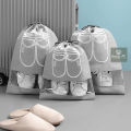 [PACK OF 3 ] New Dustproof Rope Shoe Organizer Travel Shoe Storage Bag with clear window Package Luggage non-woven with PVC Bag | 1 Pair Non Woven Shoe Organizer bag | 3 pcs (Random color) - Orchids Store PK.. 