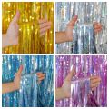 2 Meters Party Backdrop Curtains Glitter Gold Tinsel Fringe Foil Curtain Birthday Wedding Decoration Adult Anniversary Decor. 