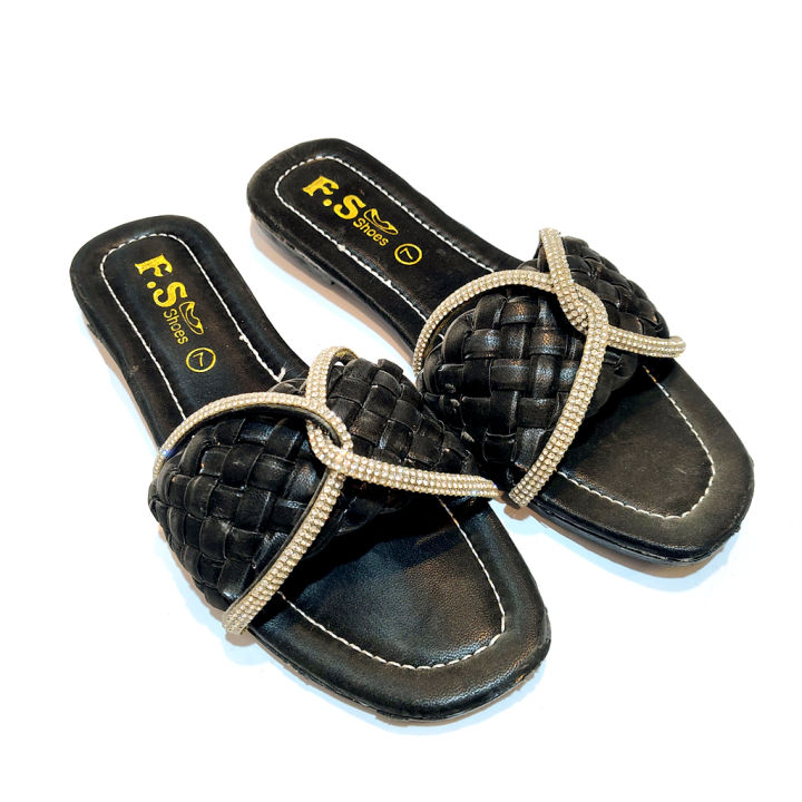 New 2025 Eid Collection Elegant Design Stylish Wear Flat Sandal for Women and Girls by Nagra Shoes - NS-50014- Black