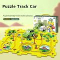 Railcar Puzzle Montessori Kids Toy 15 Pcs Magnetic Electric Racing Car Track Traffic Game DIY Assembly Electric Toddler Puzzle Track Set with Vehicle, Battery Powered Toy Vehicle and Puzzle Board, Railcar Building Toys Best Education Toy For Gift Age 3+. 