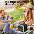 K12 Wireless Mic With Speaker - Single / Double RGB 7 Colour Dancing Light Karaoke Mic With Portable Bluetooth Microphone For Recording With Speaker For Music - 3 in 1 USB / AUX / SD Card Slot Karaoke Handheld Microphone - Black, Blue & Pink Colours. 