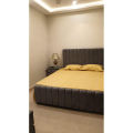 stylish poshish double bed made with metal frame, furniture factory. 