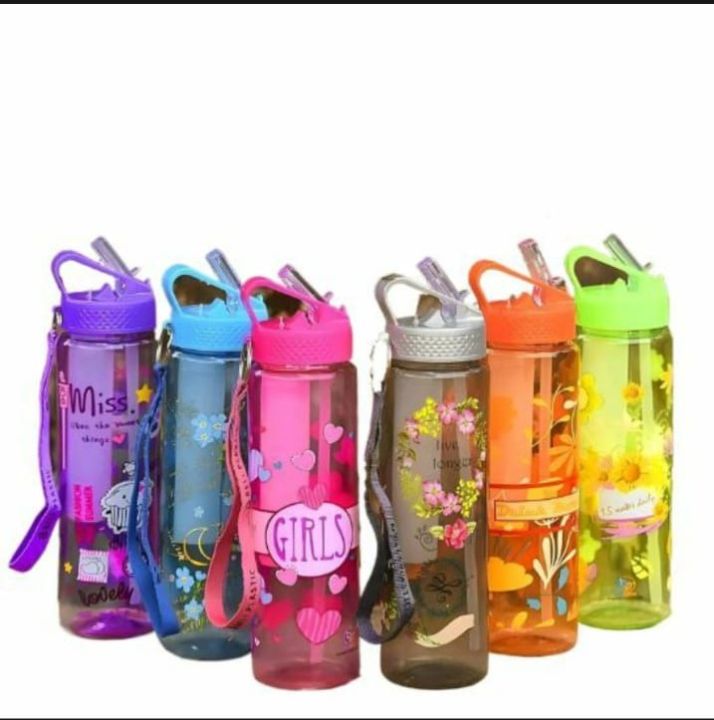 Water sipper bottle Direct Sip Travel Plastic Water Bottle for school office gym with Extra Ice Cube Inner Tube (Mix/Random Color/Design)