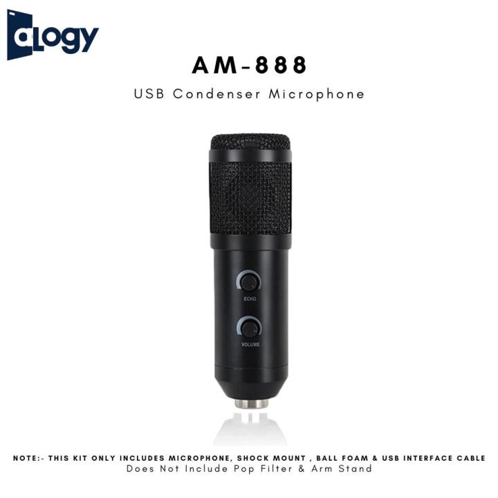ALOGY AM-888 With Echo And Volume Adjust Condenser Microphone with Shock Mount Ball Foam & USB Interface Cable for Studio Recording & Broadcasting Live steaming Gaming - Black AM888 / AM 888