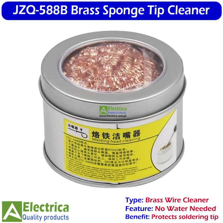 JZQ-588B Soldering Iron Tip Cleaner Metal Wire Brush Brass Sponge Lead-Free Cleaning Tool with Holder by Electrica