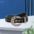 Rhinestone Belt PU Leather Belt Eyelet Belt Sequin Belt for Trousers Dress Skirts , Black. 