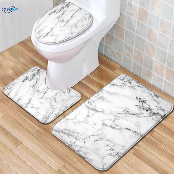 3 Pieces Bathroom Rug Set Polyester Fiber Washable Toilet Floor Carpet