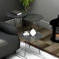 Set of 3 Black Marble End Tables Round Wood Sofa Side Coffee Tables for Small Spaces, Nightstand Bedside Table with Metal Legs for Bedroom, Living Room, Office. 