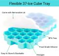 Ice Tray Easy Push Pop Out Square Silicon Ice Cubes Tray Honeycomb Shape Silicone Ice Cube Molds with Lid Flexible Tray for Refrigerator And Freezer. 