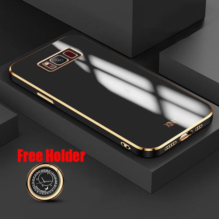 Biruiqu for Samsung Galaxy S8 Back Cover Luxury 6D Plating Frame Shiny Bling Phone Pounch Soft Silicone Square Phone Case
