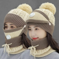 3PCS Womens Winter Warm Scarf Knitted Hat Mask With Filter Set Fashion Thickened Face Cover  For Men Women. 