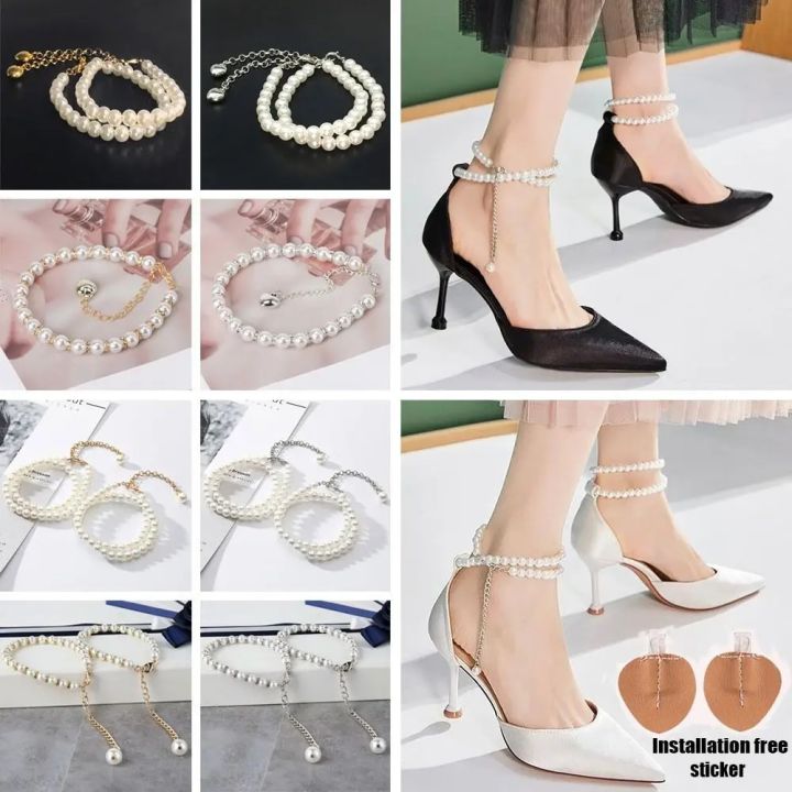 Anklets High Heels Decorations High Heel Ankle Chain Women Shoelaces High Heels Chain Pearl Heels Band High-heeled Shoes Straps
