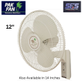 Pak Fans Wall mounted Bracket Fan - Deluxe Model 12 inches - Copper Winding for Room office in white color. 