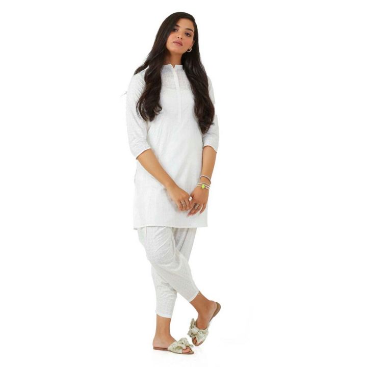EGO Fall 2019 Off White Cotton 2Pcs Stitched For Women