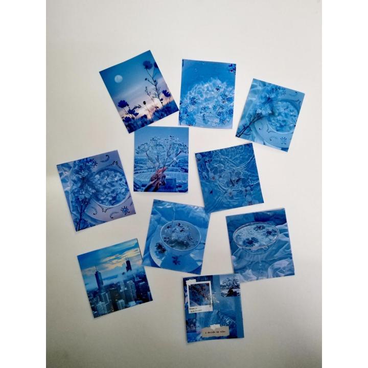 Blue aesthetic journaling sticker sheets - Pack of 10 - Size: (5 x 5) cm