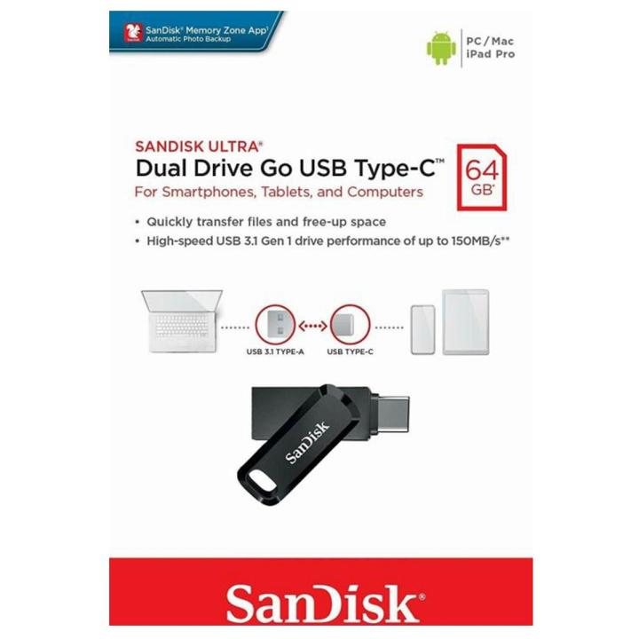 SanDisk 64GB Ultra Dual Drive Go USB Type-C Flash Drive, Black - SDDDC3-064G-G46