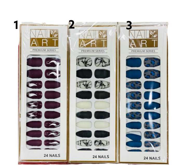 24 Pcs - Artificial Color Full Nails Set For Girls