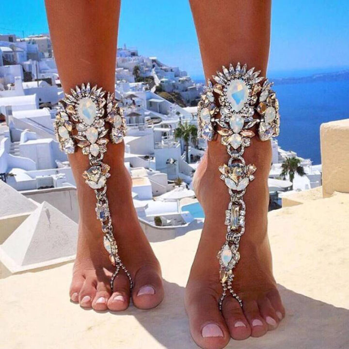 Boho Crystal Anklet Australia Beach Vacation Ankle Bracelet Sandals Leg Chain Female Statement Asteria Lyra Foot Jewelry