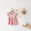 Adorable Summer Baby Girls Dress Pure Cotton Korean Style Princess Kids Dress Plaid. 
