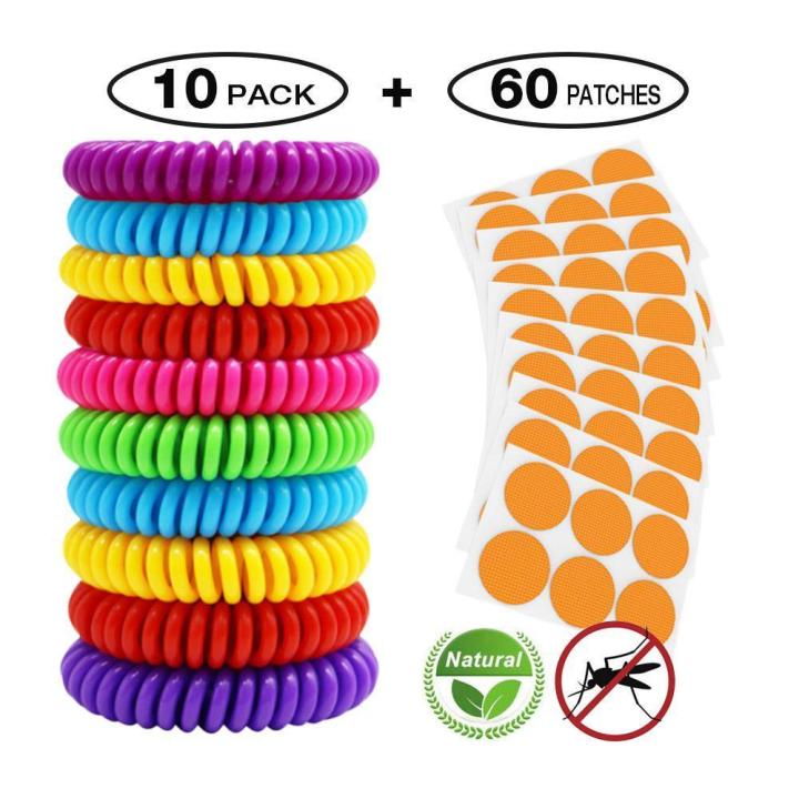 Waterproof Mosquito Repellent Bracelet,10 Pack Natural Non-Toxic Bug Repellent Bands with 60PCS Mosquito Patches for Adults Kids,Mosquito Repellent Wristbands