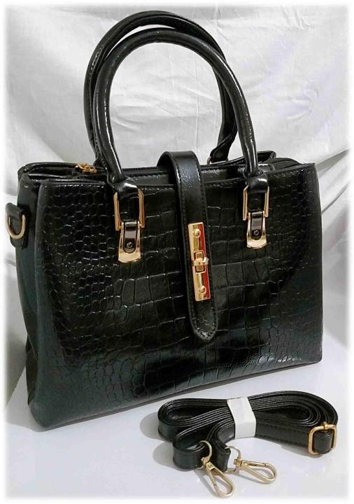 Imported Leather Black Leather Bag with a strap