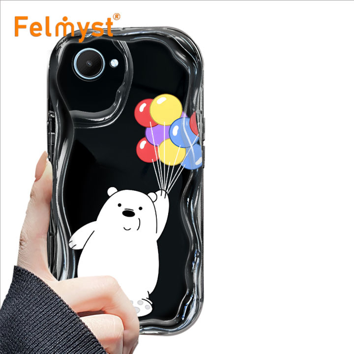 FELMYST for Realme C30 C31 C33 C35 C55 Realme Narzo 50A Prime Back Cover Three Little Bears Cream Texture Wavy Edge Soft Silicone Phone Case