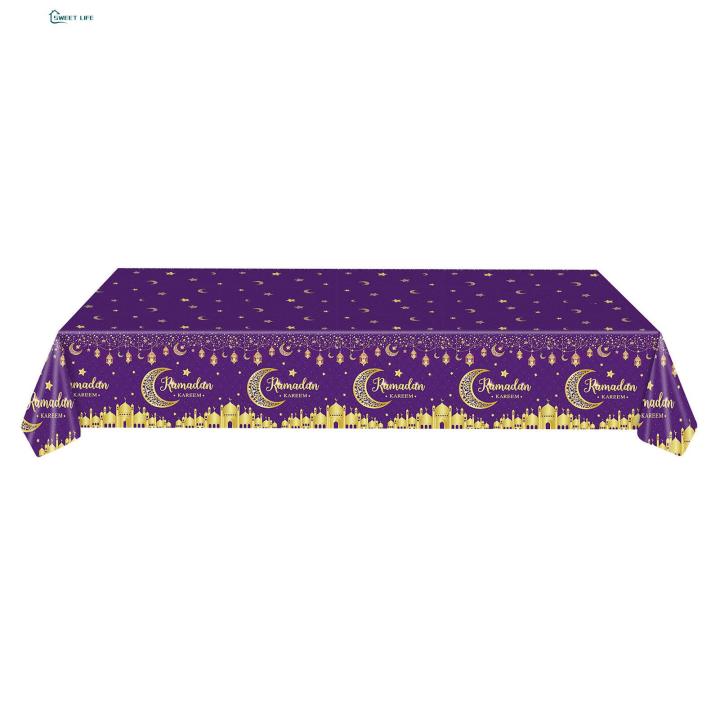 Ramadan Party Tablecloth Eid Moon Star Ramadan Table Cloth Festive Plastic Rectangle Table Cover for Ramadan Kareem Decorations Buyers' Favorite Eid Al-fitr Table Decoration