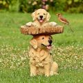 Puppy Polyresin Bird Bath Brown Pedestal Handmade Gifts for Outdoor Home Garden Lawn Yard Decorations. 