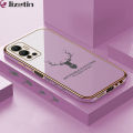 Jizetin (Free Lanyard) for Infinix Hot 12 Back Cover Antlers Luxury 6D Plating Case Side Pattern Soft Silicone Square Mobile Phone Cases. 