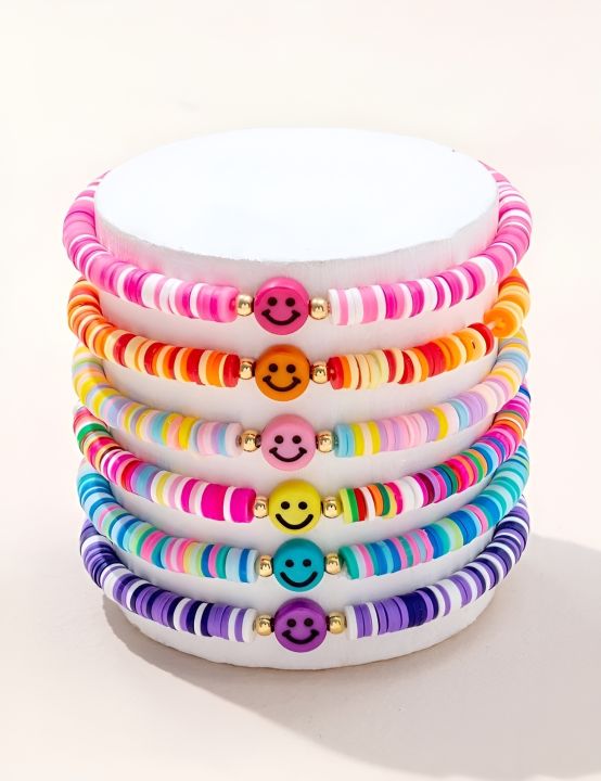Clay Flat beads bracelet with Smily in different colors