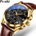 Original POSHI Luxury Brand Men's Watches Fashion Chronograph Auto Calendar Waterproof Quartz Watches For Men Casual Leather Strap Sports Luminous Clock Jam Tangan Lelaki. 