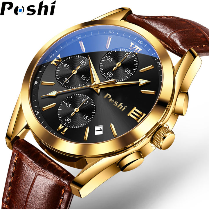 POSHI%20Luxury%20Men's%20Fashion%20Watches%2030M%20Waterproof%20Chronograph%20Sport%20Calendar%20Dial%20Leather%20Quartz%20Wirstwatch%20For%20Men%20With%20Box%20-%20Image%202