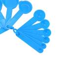 Measuring Spoons of 1/4sp(1.25ml) 1/2sp(2.5ml) 1tsp(5ml) 1/2tbsp(7.5ml) 1tbsp(15ml) 1/8cup(30ml) 1/4cup(60ml) 1/3cup(80ml) 1/2cup(125ml) 1cup(250ml). 