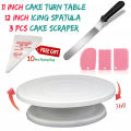 PACK OF 5 Cakeware 1 Pcs 11 inch High quality Rotating Cake Turntable, 3 Pcs Cake Creem icing Scraper Set,1 Pcs Stainless Steel Cake Utensils Spatula. 