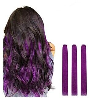 Pack of 3 Purple highlights hair strips for girls and women's