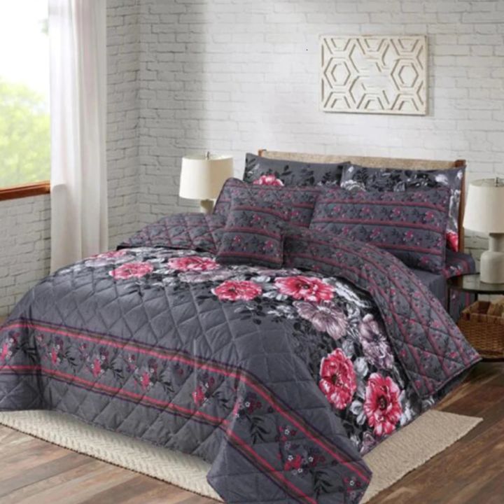 Luxury Bedsheet Comforter Set 7 Pcs Export Quality - High Quality Comforter Set For King SIze Bed - Multi Colors By Galaxy Bedding