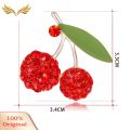 Women's Gorgeous Cute Red Rhinestone Cherry Leaf Fruit Brooch Pin Accessory. 