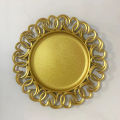 Fancy Golden Round Fiber/Plastic Platter with 13 inches Diameter for Dinner/ Wedding//Engagement/Birthday/Bridal Shower/ Engagement and other festive gatherings / cake serving/ Mithai serving/ Sweet Serving/ Candies/Fruits/Flowers/Nikkah pen Plater/ Gajra. 
