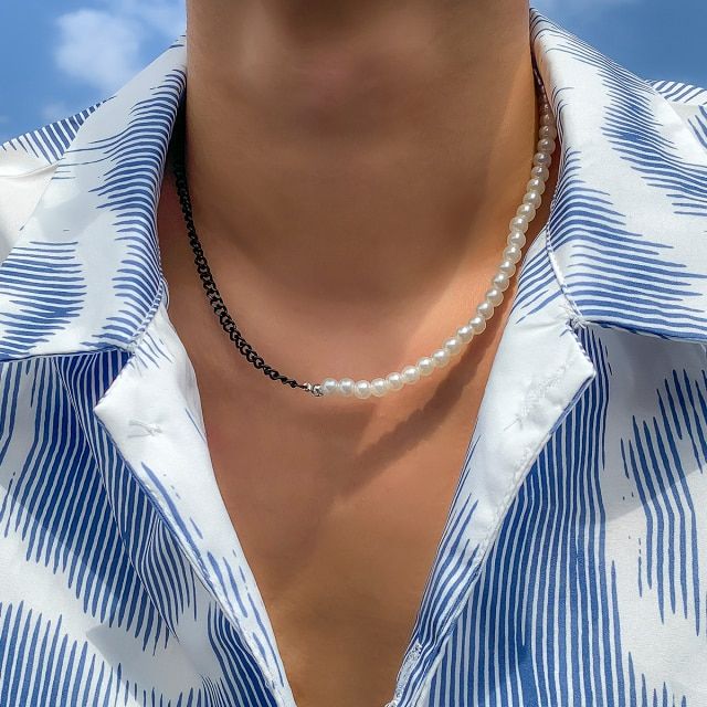 Kunjoe 3pcs/set White Imitation Pearls Choker Necklace For Men Bohemian Pearl Beaded Neck Women Jewelry Collar Accessories