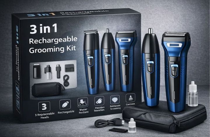 Men 3 In 1 Electric Shaver Nose Trimmer Rechargeable Beard Shaver ...