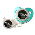 BPA Free Boss Letter Print Baby Pacifier with Chain Clip Newborn Luxury Bling Pacifier Silicone Dummy Soother Chupeta 0-18 M. 