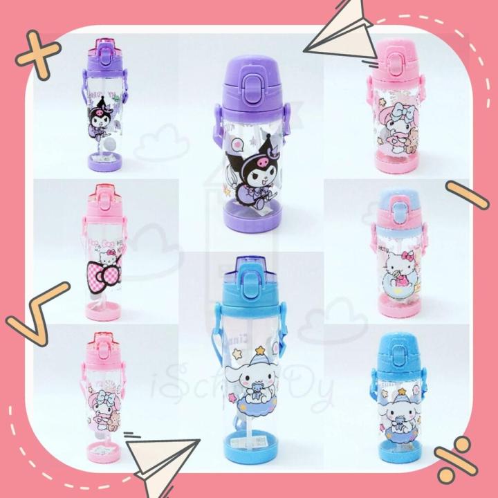 iSchoolDy Kids Cartoon My Melody Kuromi Cinnamoroll Hello Kitty 400ML 650ML Water Bottle with Straw Air Botol 卡通水壶
