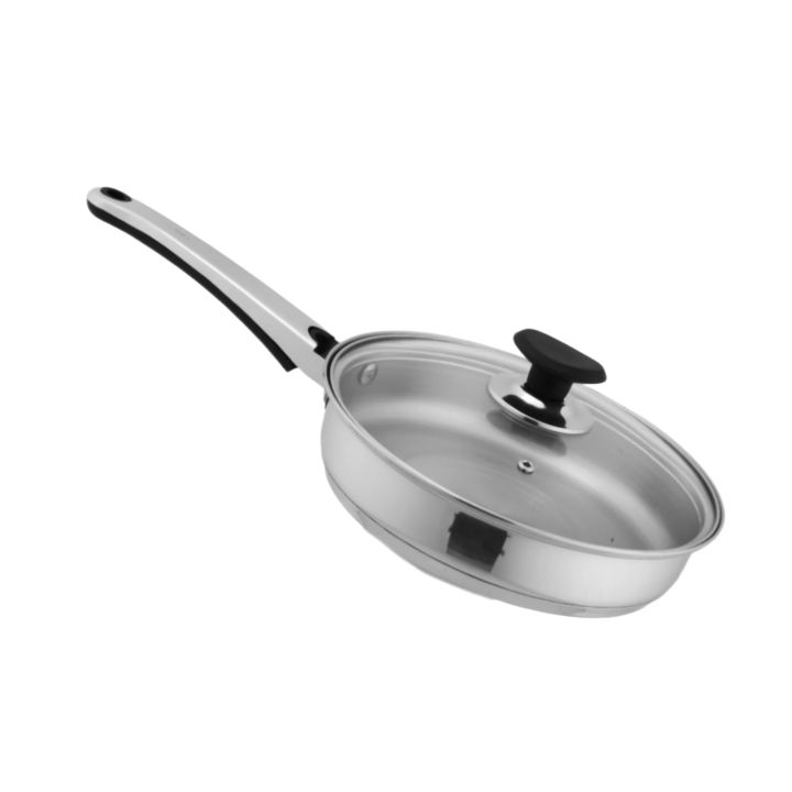 sonex Fry pan with glass lid Stainless Steel double Bottom Heavy guage all sizes mention