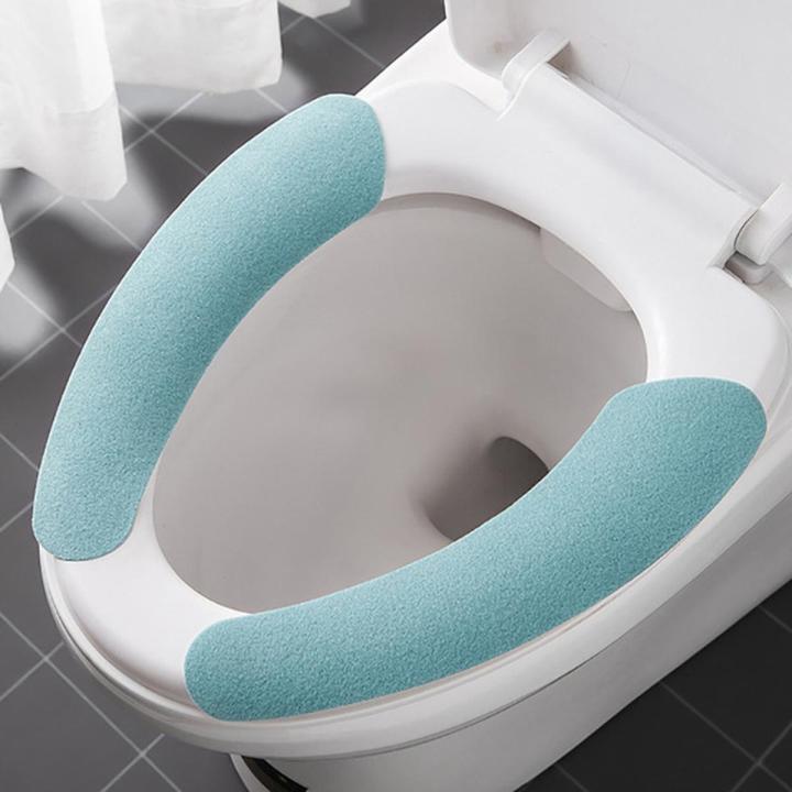 【Happier】 2Pc/Set Reusable Warm Flannel Toilet Sticker Toilet Seat Covers Washable Toilet Seat Filling Bathroom Mat Seat Cover Universal