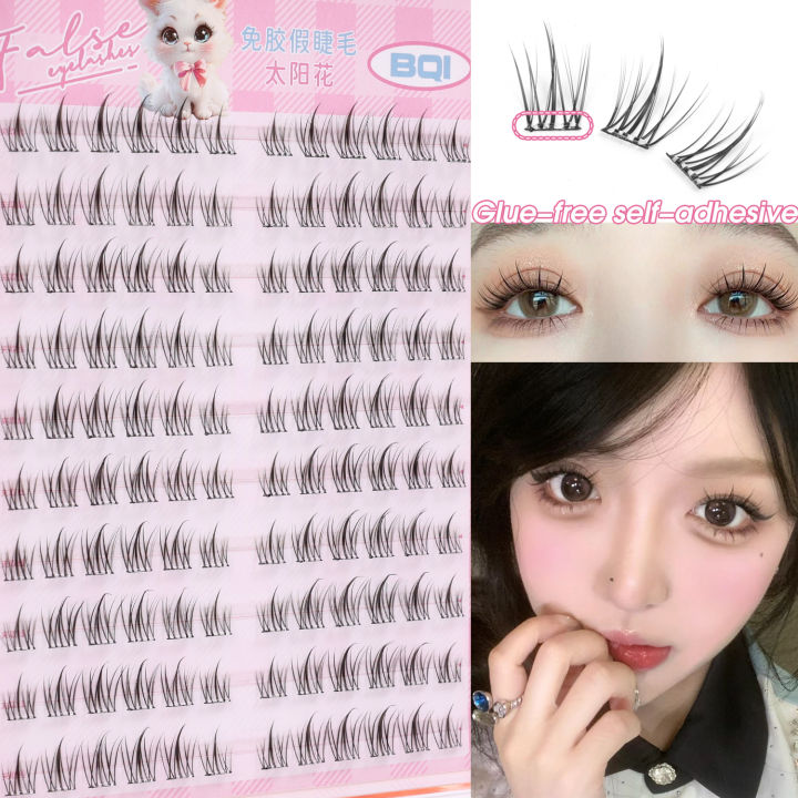 1box Of Sunflower Glue Free False Eyelashes 10 Rows With Large Capacity Natural Single Cluster Segmentation Non-glue Eyelashes Makeup Tool