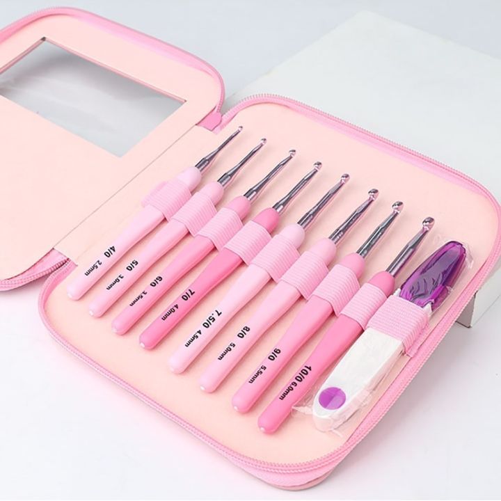9pcs Crochet Hook Kit 2.5-6cm Ergonomic Soft Handle Aluminum Hooks Set with 8 Sizes for DIY Crafts Knitting Crocheting Supplies