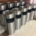 Round Stainless Steel Trash Can with Grid Ashtray Outdoor Dustbins Hotel Recycling Compost Bins Location Paper Storage Bins. 
