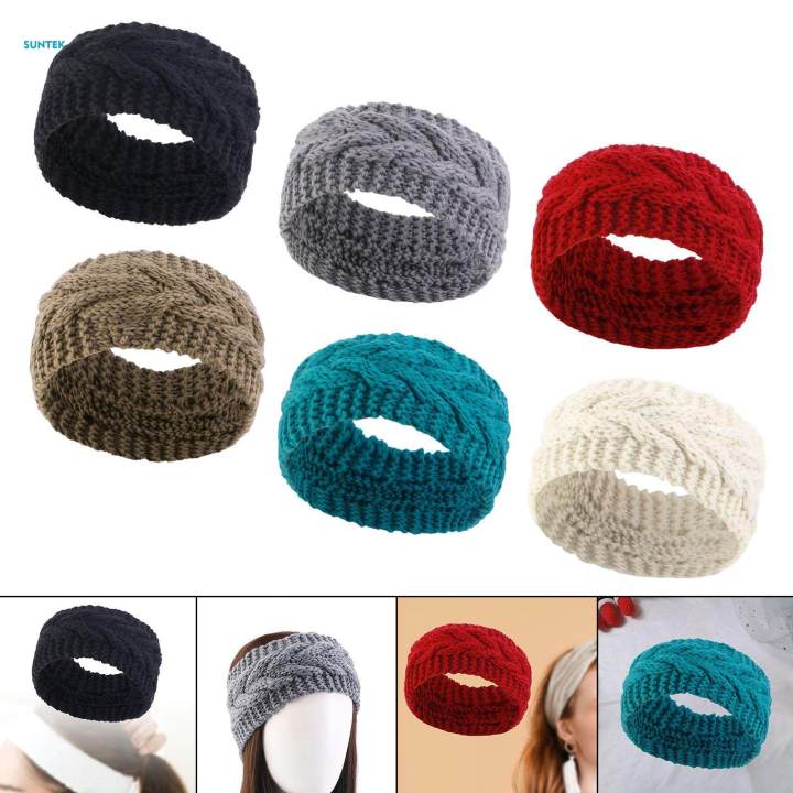 Elastic Knitting Headband Thick Hair Bands Ear Warmer for Women Winter Exercise Sports , Black, 21cmx11.5cm