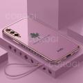 For Samsung Galaxy A30s Cover + Wrist Strap Fashion Shiny Maple leaf Plating Square Bumper Phone Case Soft TPU Silicone Shockproof Protective Back Cover. 