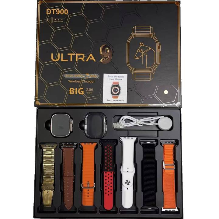 DT 900 7 in 1/s9 3in1 Strap Ultra 9 Smart Watch -  49MM Dial - Full Touch Display - 7 Different Strap